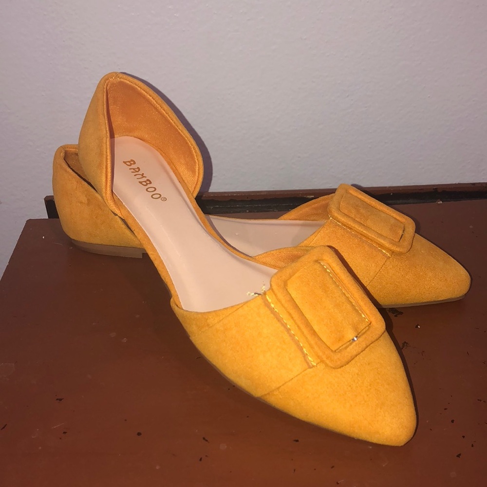 Mustard yellow point toe flats